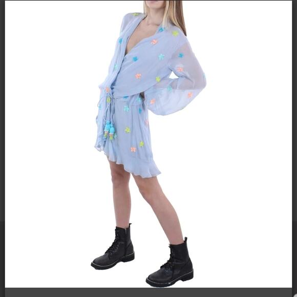 NWT ROCOCO SAND Georgette Tunic Mini Dress In Blue - Picture 2 of 13